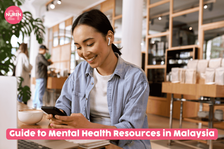 Girls’ Guide to Mental Health Resources in Malaysia Image of Girl looking at the phone sitting at the cafe