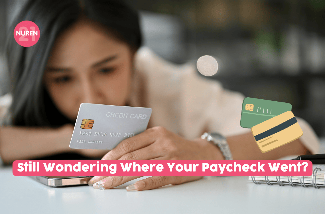 image of woman with her credit card trying to budget her spending
