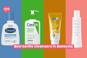 gentle cleansers line up in malaysia options in drugstore cetaphil cerave hada labo and avene in isolated colourful background