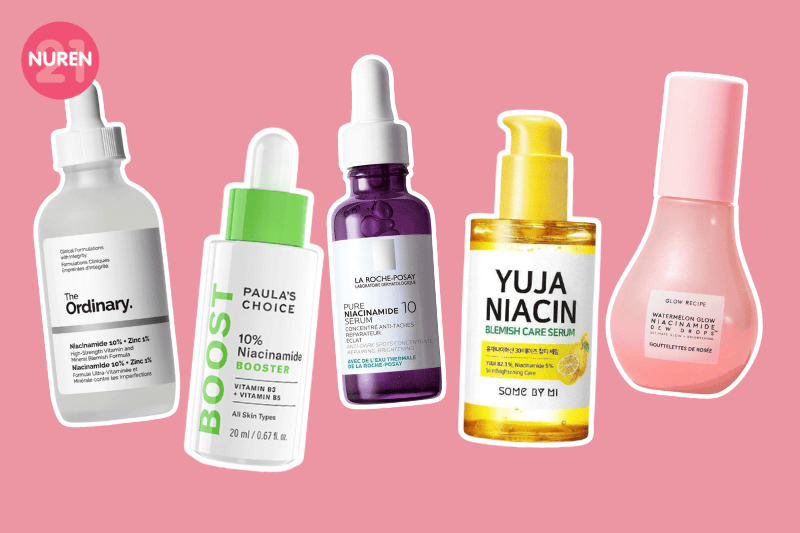 serum bottles shown on a pink background for choices