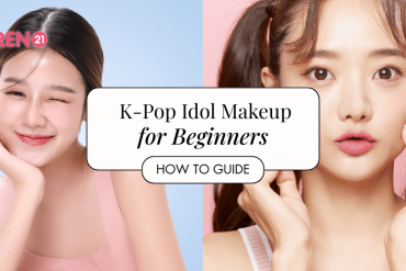 asian girl with flawless skin on isolated pink background