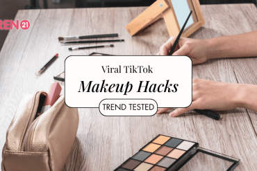 flatlay on table with make up tools for tiktok make up hacks
