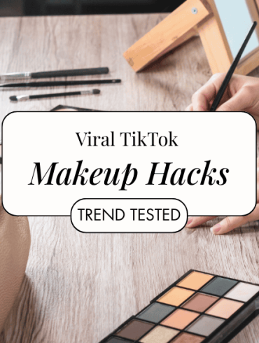 flatlay on table with make up tools for tiktok make up hacks