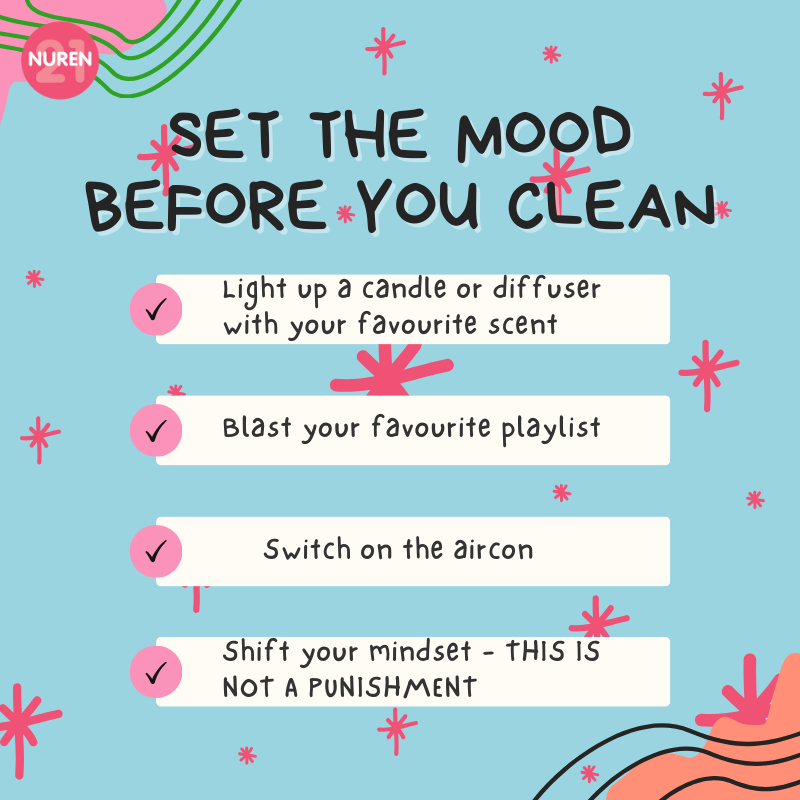 checklist to set the mood before a home cleaning session