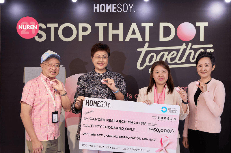 campaign launch photo on backdrop by homesoy for breast cancer awareness drive