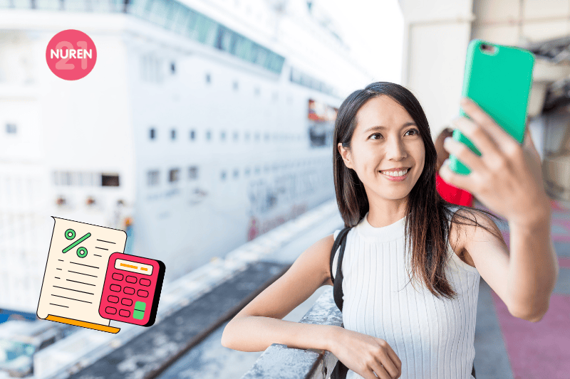 A woman taking a selfie before boarding