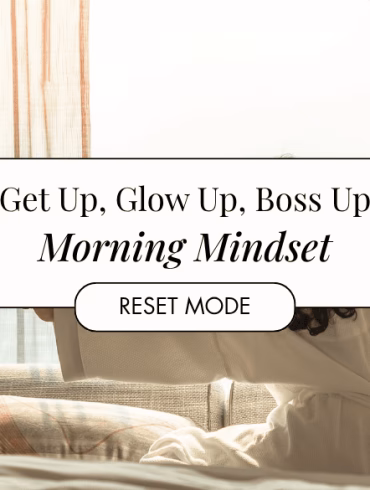 woman waking up from good sleep on bed in weekend morning resting in comfort bedroom looking toward city view