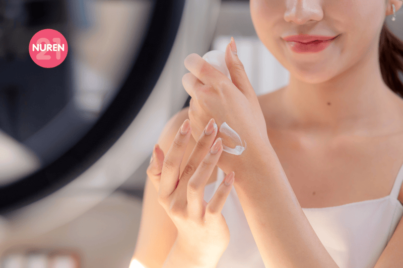 woman patch testing product on skin for allergic and reaction