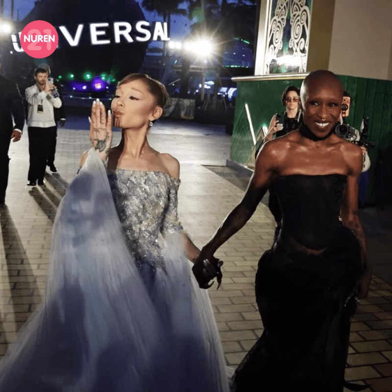 Ariana Grande and Cynthia Erivo arriving at Universal Studios Singapore