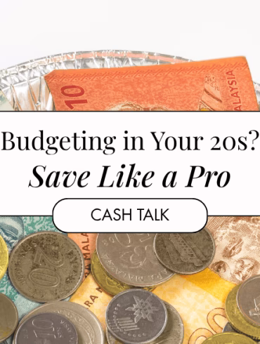 Malaysian cash notes and coins inside aluminium loaf pan with transparent cover.