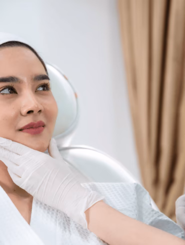 young Asian woman making cosmetology treatment skin injection, Mesotherapy of face beauty care