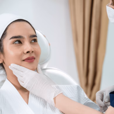 young Asian woman making cosmetology treatment skin injection, Mesotherapy of face beauty care