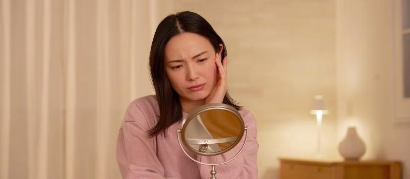Asian woman troubled by skin problems at night